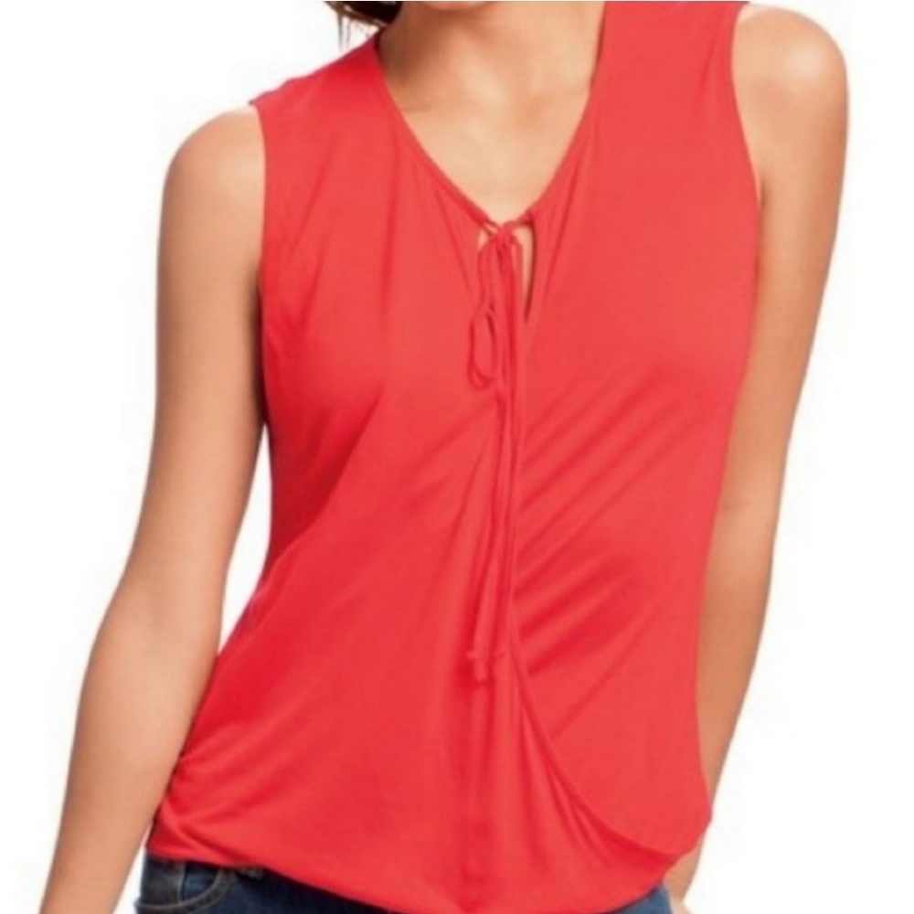 CAbi Lobster Red Orange Heart of CAbi Faux Wrap Sleeveless Top Sz XL